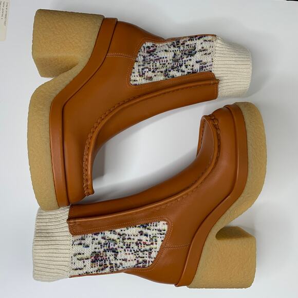 Chloé Jamie Sock Platform Chelsea Almond Boot Luminous Ochre New Size 41 - Picture 2 of 14